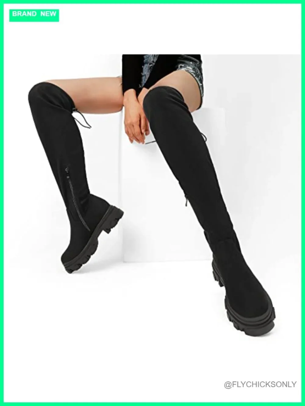 Over The Knee Platform Chunky Lug Sole Faux Suede Thigh High Stretch Boots
